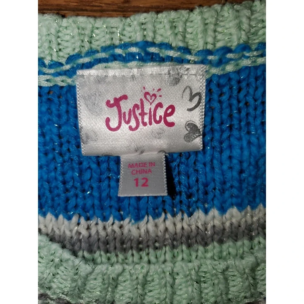 Justice sz 12 Pullover Long Slv Striped Cotton Sweater Round Neck Raglan Sparkle